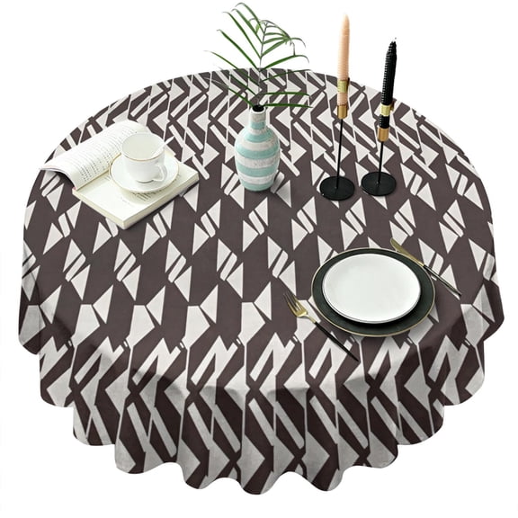 Black White Geometric Pattern Round Tablecloth 60"x60",Wrinkle Wipeable Table Cloth for Kitchen Dining Room Picnic Patio Party