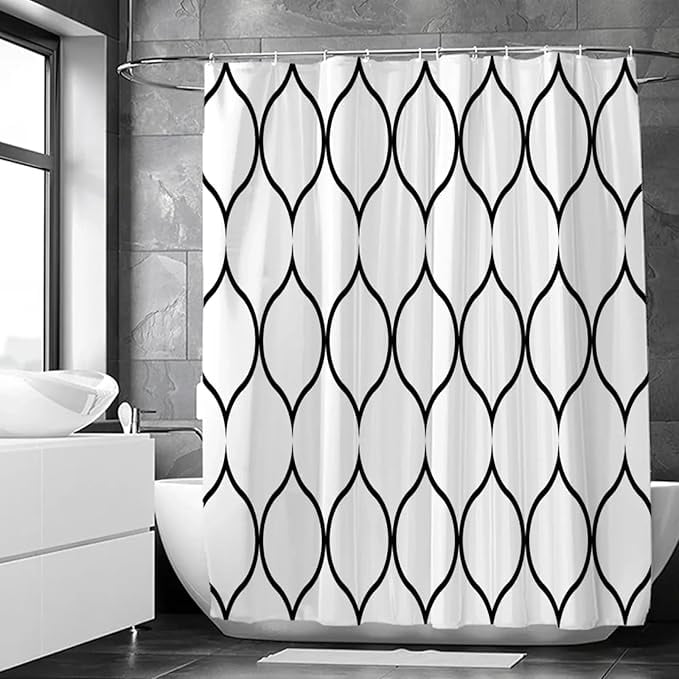 Black And White Geometric Pattern Shower Curtains Waterproof Fabric ...