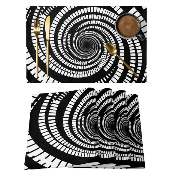 Black White Geometric Placemats Set of 4 Abstract Art Minimalist Graphic Place Mats Indoor Wipeable Table Mats Washable Cloth Dining Table Placemats for Kitchen Holiday Party Home Decor 13x19 Inch