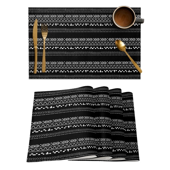 Black and White Geometric Placemats Set of 6, Modern Abstract Art Aesthetics Placemats for Dining Table, Place Mats for Kitchen Tabletop, Waterproof Wipeable Dining Table Mats Set