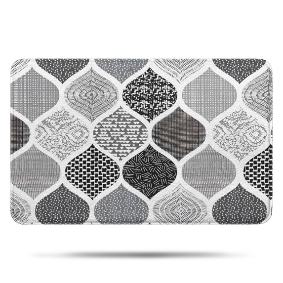 Black and White Geometric Quatrefoil Pattern Bathroom Rugs Mat,Non Slip Microfiber Bathroom Rug,Rubber Backing,Soft Bathroom Mats for Bathroom Floor,Tub and Shower,17x27in(43x68cm)