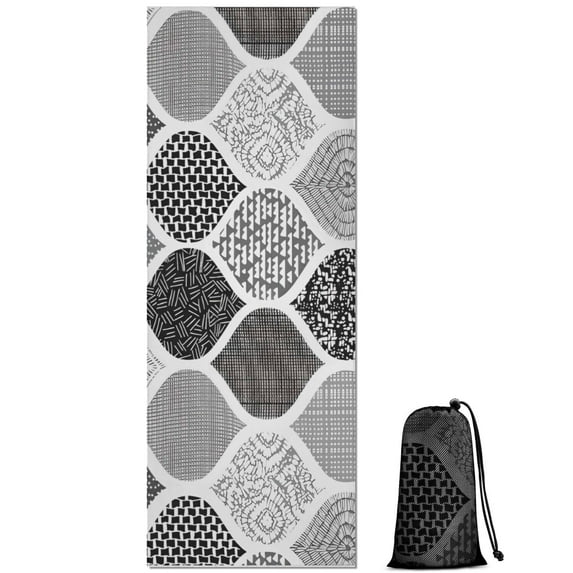 Black and White Geometric Quatrefoil Pattern Hot Yoga Mat Towel Non Slip for Hot Yoga - Quick-Drying Yoga Mat Cover with 4 Corner Pockets with Travel Bag - Hot Yoga Towel Non Slip 74"x26"