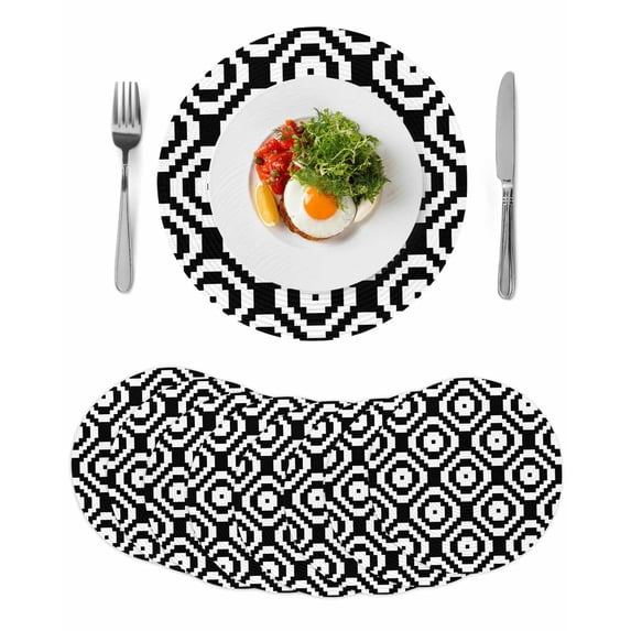Black White Geometric Round 13 Inch Placemats Set of 8, Modern Abstract Art HeatResistant Non Slip Place Mats for Dining Table, Wipeable Braided Kitchen Table Mats for Housewarming