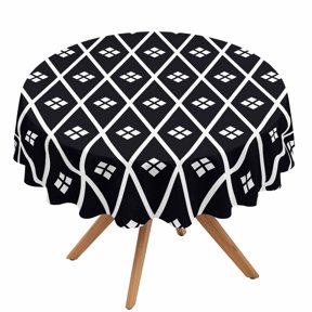 Black and White Geometric Round Tablecloth 54 Inch Minimalist Argyle Checkered Modern Waterproof Spillproof Circle Table Cloth Washable Round Table Cover for Party, Picnic, Indoor and Outdoor Dining