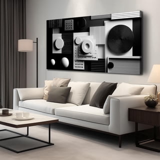 Black White Geometric Shape Abstract Canvas Wall Art, Modern Square Circle Texture Print Wall Decor, 58x29 Inch Minimalist Picture for Living Room Bedroom Office Home