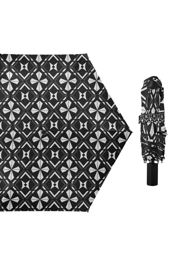 Black White Geometric Shapes Compact Sun Umbrella Windproof Travel Umbrellas for Rain Strong Portable UV Protection