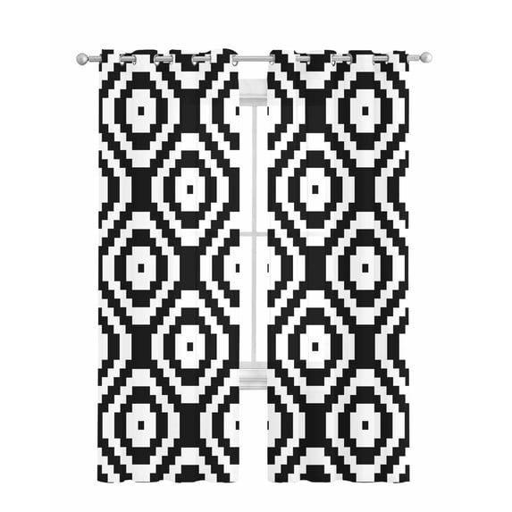 Black White Geometric Sheer Curtains 84 Inch Length 2 Panels Set for Living Room/Bedroom, Modern Abstract Art Kitchen Curtains Grommet Semi-Sheer Curtains Drapes Voile Window Treatments 52"x84"x2