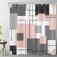 thumbnail image 1 of Black and White Geometric Shower Curtain Decor, Abstract Mid Century Modern Grey and Pink Shower Curtains for Bathroom 69X70 inch Polyester Fabric Bathroom Decoration Bath Curtains Hooks Included, 1 of 6
