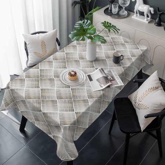 Black White Geometric Table Cloth Waterproof Tablecloths, Modern Striped Abstract Art Tablecloth Dining Table Cover for Kitchen Party Tabletop Outdoor, Rectangle Tablecloth 54x108 Inch