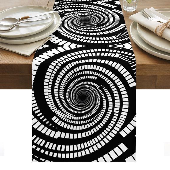 Black White Geometric Table Runner Abstract Art Minimalist Graphic Tablerunners 13 x 36 Inch, Table Decorations Tabletop Scarf for Summer Gathering Holiday Farmhouse Kitchen Dining Decor