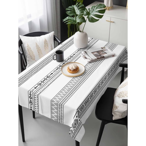 Black White Geometric Tablecloth Rectangle Table Cloth 60x120, Waterproof Tablecloth Outdoor Table Cloth, Modern Buffalo Plaid Abstract Art Washable Table Cover for Kitchen Dinning Party
