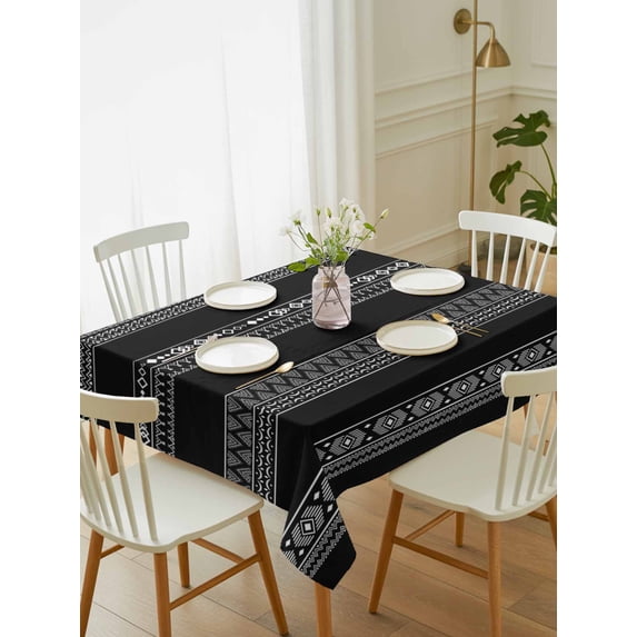 Black White Geometric Tablecloth Rectangle Table Cloth 60x84, Waterproof Tablecloth Outdoor Table Cloth, Modern Striped Plaid Abstract Art Washable Table Cover for Kitchen Dinning Party