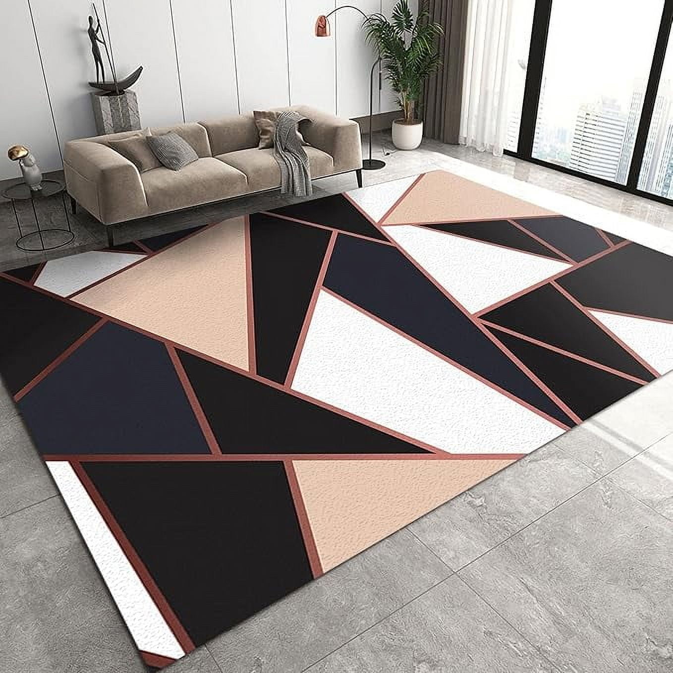Triangular Carpet Pattern Black And White Geometric Triangle Pattern Area Rug, Light Luxury Pink ...