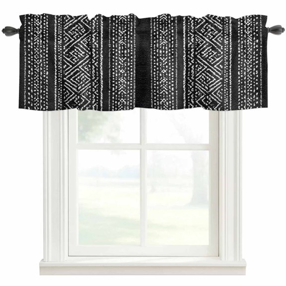 Black and White Geometric Valances for Windows Boho Ethnic Stripe Woven Texture Rod Pocket Curtain Valance Window Treatment Short Curtains for Kitchen Living Room, 60"x18"