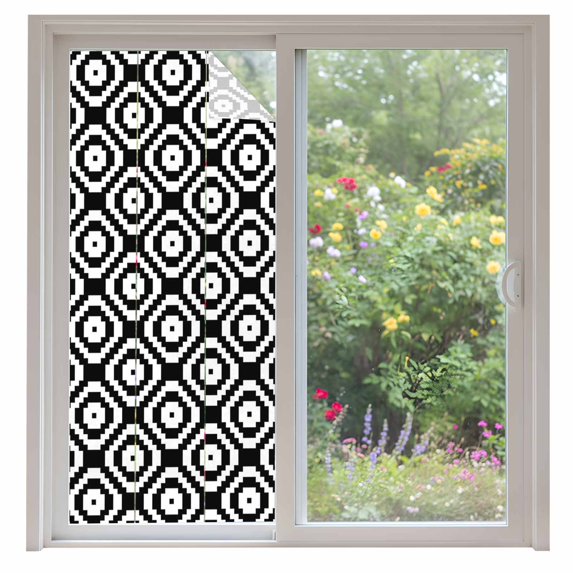 Black White Geometric Window Privacy Film, Modern Abstract Art Static Cling UV Sun Blocking Heat Control Window Tint Day and Night, Non-Adhesive Reusable One Way Windows Privacy Cover 35.4''x78.7''