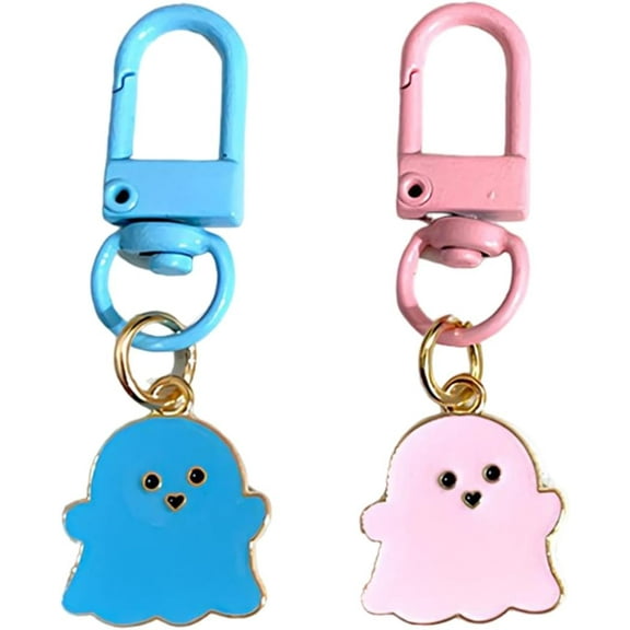 Black White Ghost with Flower Accessory Keyrings Set - Halloween Party Keepsake Keychain for Besties Friends