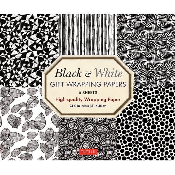 Black & White Gift Wrapping Papers - 6 Sheets: 24 X 18 Inch (61 X 45 CM) Wrapping Paper, (Paperback)