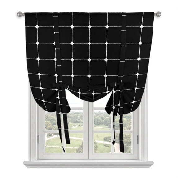 Black White Gingham Balloon Curtains for Windows, Bedroom Curtains 54 Inch Length, Modern Minimalist Geometric Plaid Tie Up Curtains Panels Thermal Insulated Bathroom Curtains Window 42"x54"