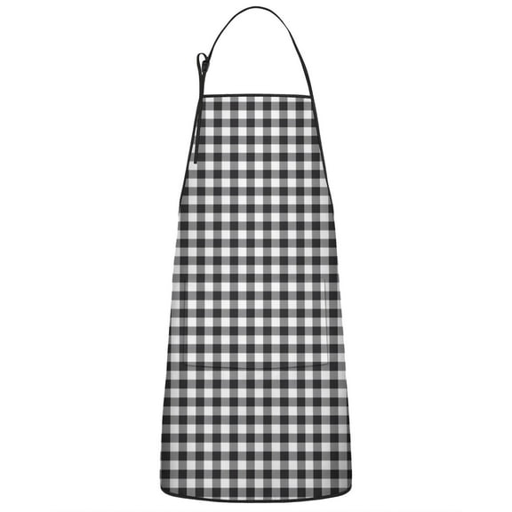 Black White Gingham Checkered Pattern Apron-Garden Aprons for Women with Pockets-Cotton Linen Waterproof Kitchen Cooking Gardening Aprons Adjustable for Kitchen,Cooking,BBQ and Salon 33x27 Inch