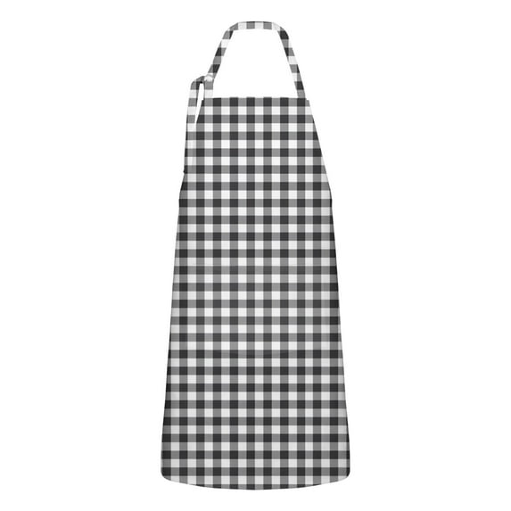 Black White Gingham Checkered Pattern Apron-Garden Aprons for Women with Pockets-Cotton Linen Waterproof Kitchen Cooking Gardening Aprons Adjustable for Kitchen,Cooking,BBQ and Salon 33x27 Inch