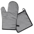 thumbnail image 1 of Black White Gingham Checkered Pattern Kitchen Oven Mitt and Pot Holder Sets 2 Pcs for Baking, Cooking and Grilling, Heat Resistant Up To 392 °F, 1 of 7