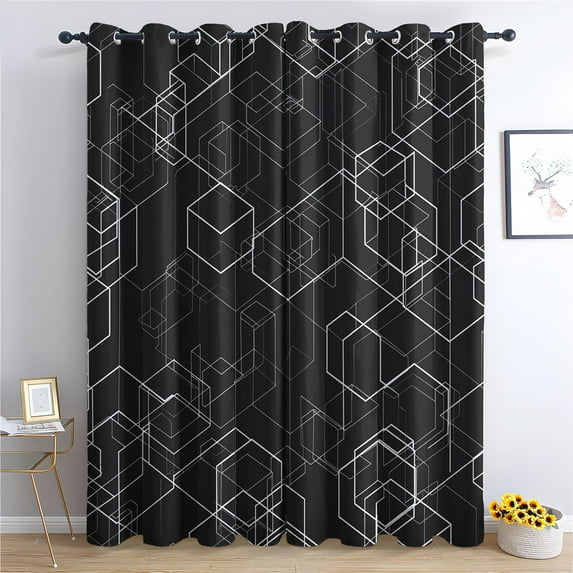 Black And White Gingham Curtains, 3D Abstract Geometric Window Curtains, Futuristic Checkered Blackout Curtains, Thermal Grommet Drapes For Bedroom Living Room21"W x 45"L (Pack of 2)