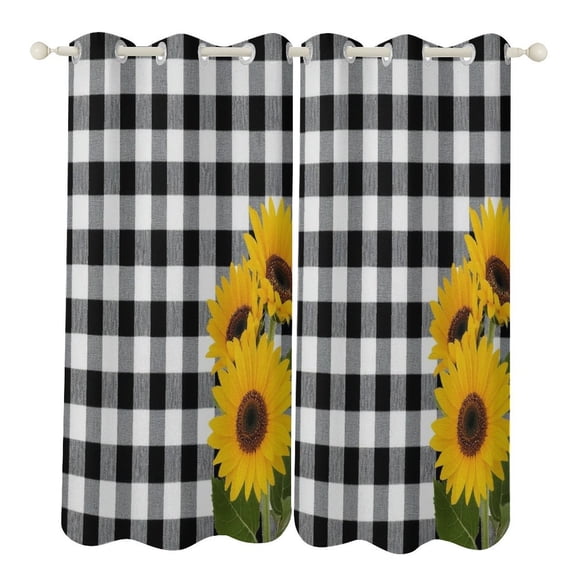 Black White Gingham Sunflowers Study Room Living Kitchen Bedroom For ...