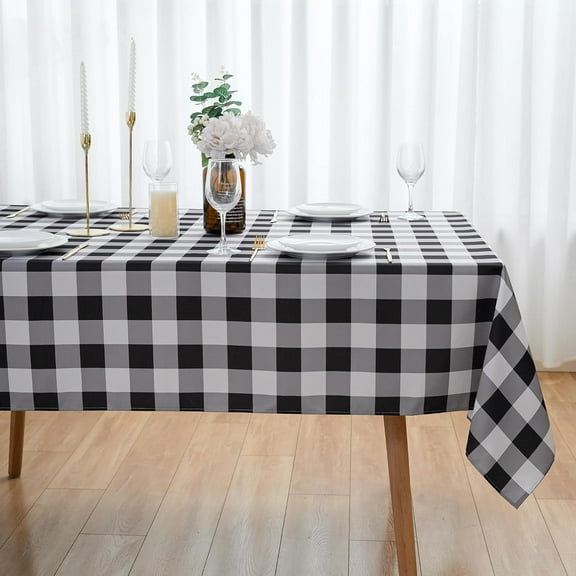 Black and White Gingham Tablecloth Rectangle/Oblong 52x70 Inch Buffalo Plaid Checkered Table Cloth - Polyester Table Cover Reusable Water Resistant for Outdoor Holiday Party Picnic Décor