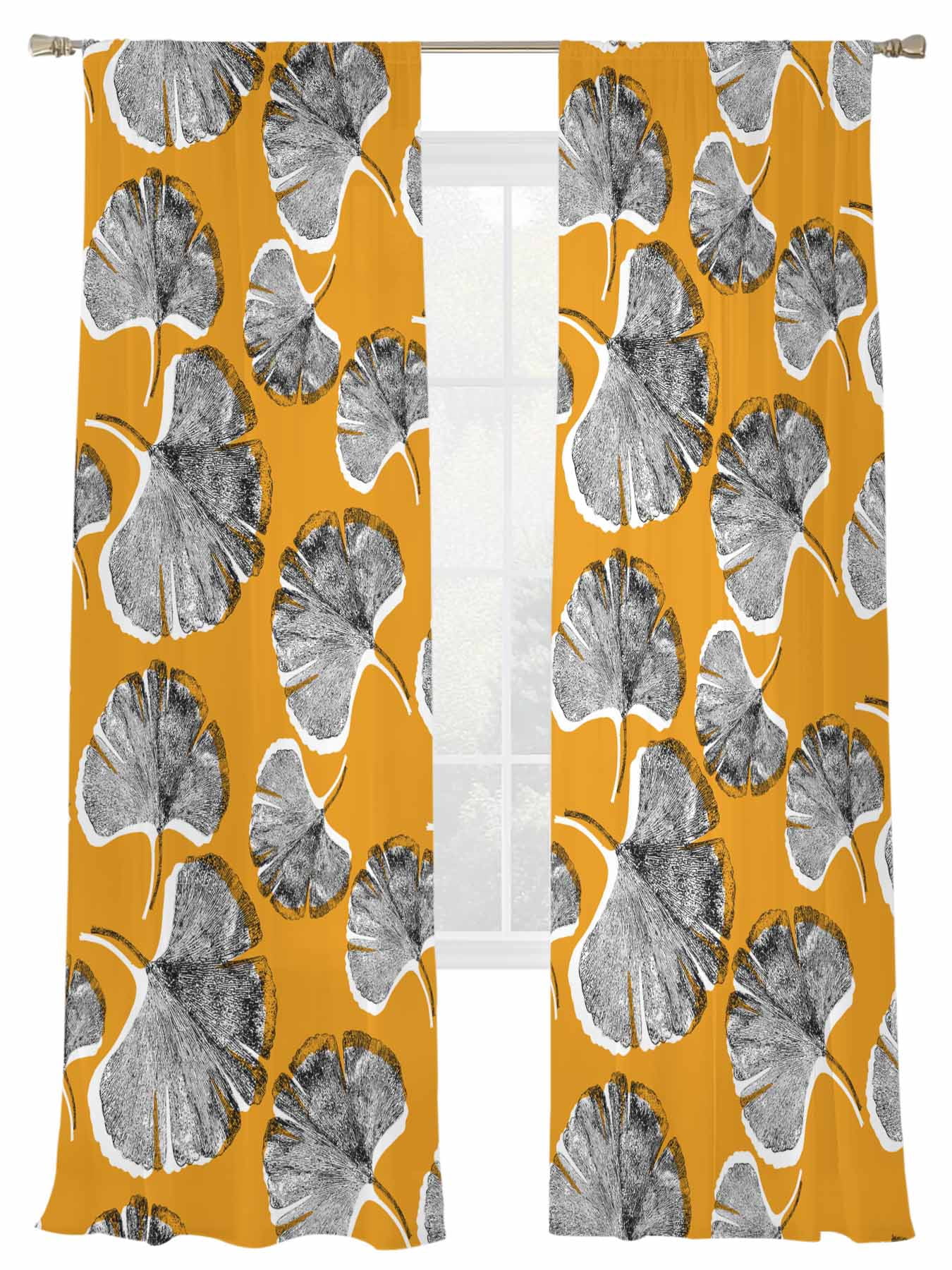 Rod Ginkgo Black White Ginkgo Leaves Sheer Curtains for Living Room Bedroom, Light ...