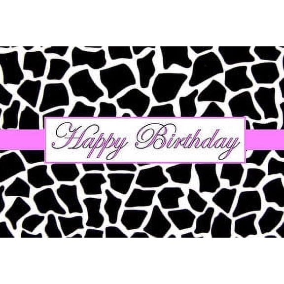 Black & White Giraffe Happy Birthday Elegant Edible Frosting Photo Cake Topper - Hot Pink