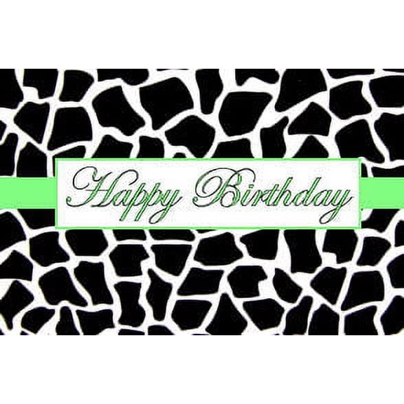 Black & White Giraffe Happy Birthday Elegant Edible Frosting Photo Cake Topper - Lime