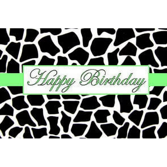 Black & White Giraffe Happy Birthday Elegant Edible Frosting Photo Cake Topper - Lime