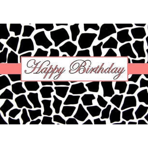 Black & White Giraffe Happy Birthday Elegant Edible Frosting Photo Cake Topper - Peach