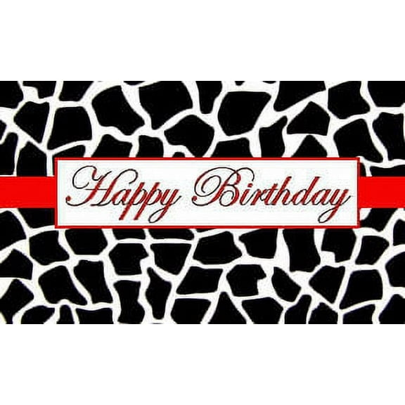 Black & White Giraffe Happy Birthday Elegant Edible Frosting Photo Cake Topper - red