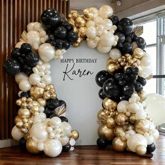 Black White Gold Balloon Garland Double Stuffed, Pearl Sand Champagne Gold Balloons Cream Beige Balloon Arch Kit for Birthday Wedding Graduation Bachelorette New Year Party Decorations Y102