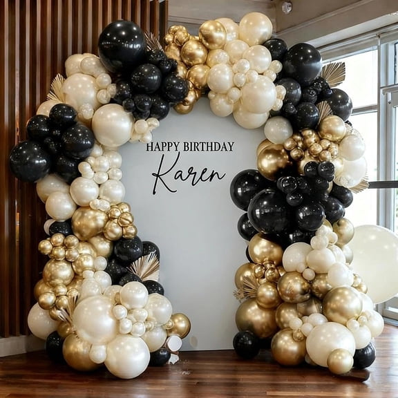 Double Stuffed Balloon Garland Kit, Pearl Sand Champagne Gold Cream Beige Balloons for Birthday Wedding Graduation Party Decor, Black White Gold