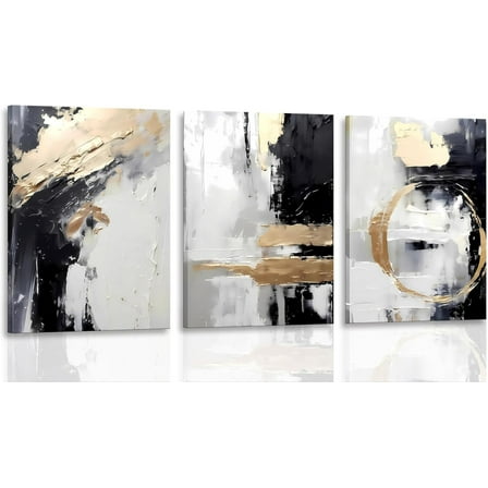 Black White Gold Canvas Wall Art Abstract Geometric Textured Posters Prints Pictures Paintings with Faux Stucco Finish Modern Beige Minimalist Wall Decor for Living Room Bedroom Bathroom