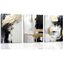 Black White Gold Canvas Wall Art Abstract Geometric Textured Posters Prints Pictures Paintings with Faux Stucco Finish Modern Beige Minimalist Wall Decor for Living Room Bedroom Bathroom