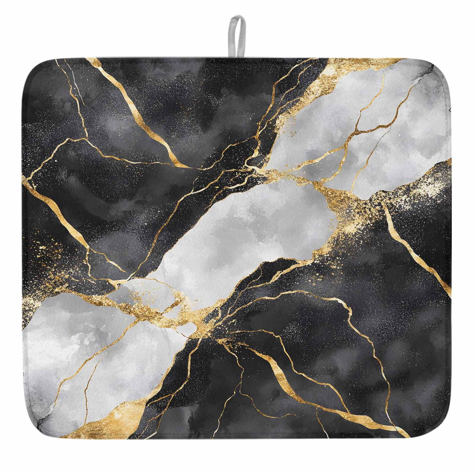 Black And White Gold Dish Drying Mat, Abstract Marble Textured ...