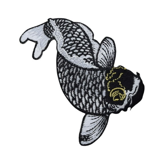Black/White/Gold Koi Fish - Ornamental Carp - Iron On Embroidered Applique Patch