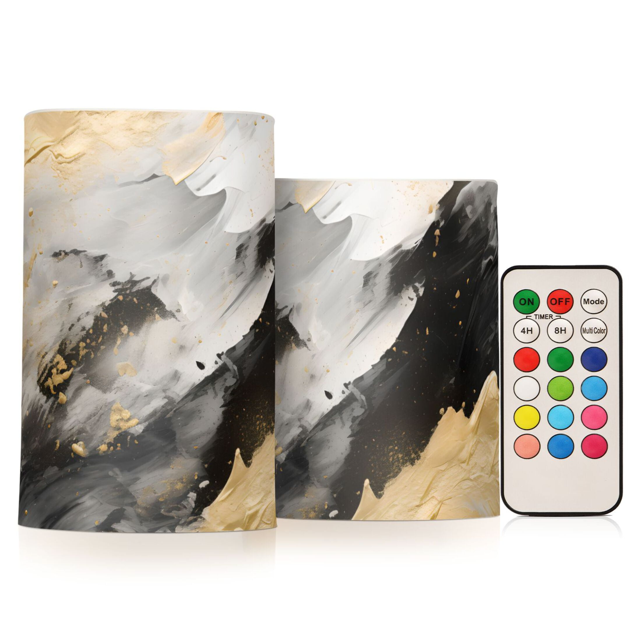Black White Gold Marble Flameless Candles with Remote Timer LED Battery Operated Flickering Candle Light for Festival Wedding Home Party