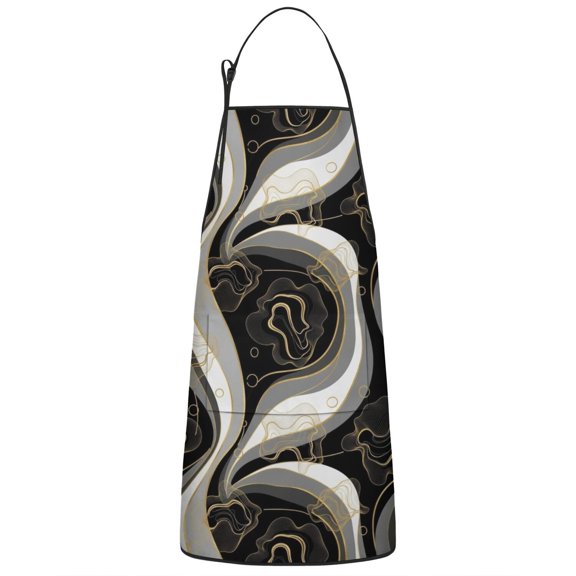 Black White Gold Marble Pattern Apron-Garden Aprons for Women with Pockets-Cotton Linen Waterproof Kitchen Cooking Gardening Aprons Adjustable for Kitchen,Cooking,BBQ and Salon 33x27 Inch