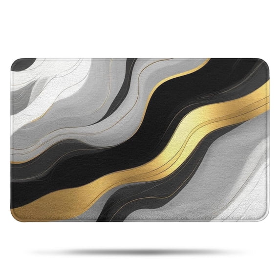 Black White Gold Marble Pattern Bathroom Rugs Mat,Non Slip Microfiber Bathroom Rug,Rubber Backing,Soft Bathroom Mats for Bathroom Floor,Tub and Shower,17x27in(43x68cm)