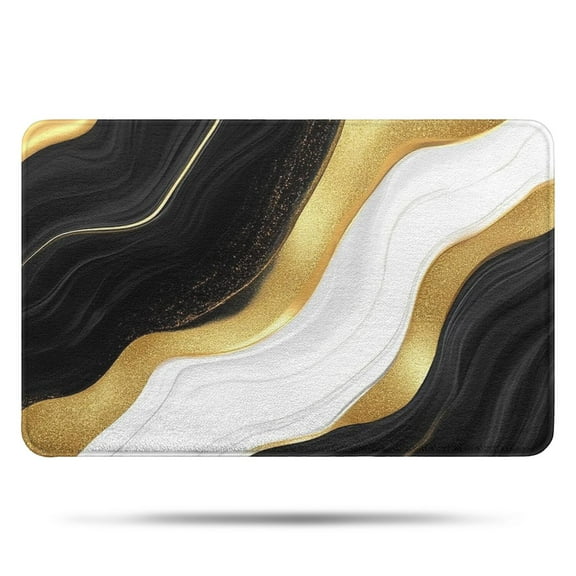 Black White Gold Marble Pattern Bathroom Rugs Mat,Non Slip Microfiber Bathroom Rug,Rubber Backing,Soft Bathroom Mats for Bathroom Floor,Tub and Shower,17x27in(43x68cm)