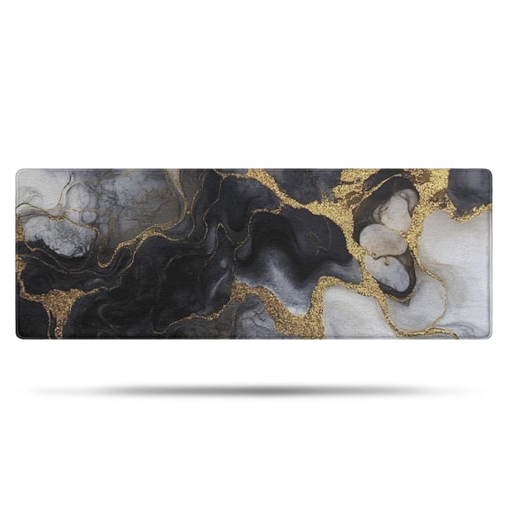 Black White Gold Marble Pattern Bathroom Rugs Mat,Non Slip Microfiber Bathroom Rug,Rubber Backing,Soft Bathroom Mats for Bathroom Floor,Tub and Shower,47x17in(120x43cm)
