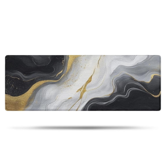 Black White Gold Marble Pattern Bathroom Rugs Mat,Non Slip Microfiber Bathroom Rug,Rubber Backing,Soft Bathroom Mats for Bathroom Floor,Tub and Shower,47x17in(120x43cm)