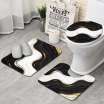 Black White Gold Marble Pattern Bathroom Rugs Sets 3 Piece,Toilet Cover Set,Absorbent Non Slip Bathroom Mats Sets with U-Shaped Contour Rug Toilet Rug Set