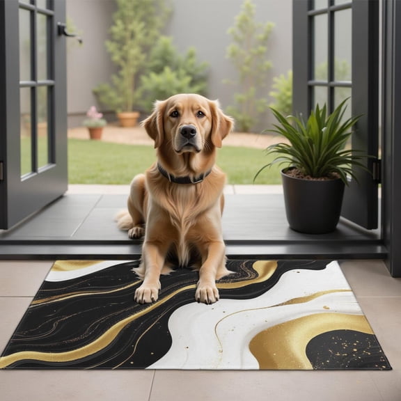 Black White Gold Marble Pattern Door Rugs,Washable Non Slip Door Mats Indoor,Decorative Door Mats,Entry Mat Indoor for Entrance,Bedroom,Kitchen,Bathroom,20"x32"