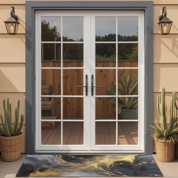 Black White Gold Marble Pattern Door Rugs,Washable Non Slip Door Mats Indoor,Decorative Door Mats,Entry Mat Indoor for Entrance,Bedroom,Kitchen,Bathroom,16"x47"