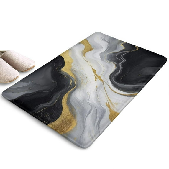 Black White Gold Marble Pattern Flannel Non Slip Door Rugs,Washable Door Mats Indoor,Decorative Door Mats,Dirt-Resistant and Absorbent Doormat for Entrance,Bedroom,Kitchen,Bathroom,23.5x16in(60x40cm)